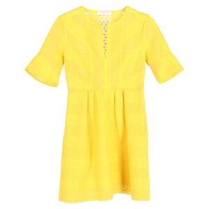 Sandro Crew Neck Mini Dress in Yellow Polyester